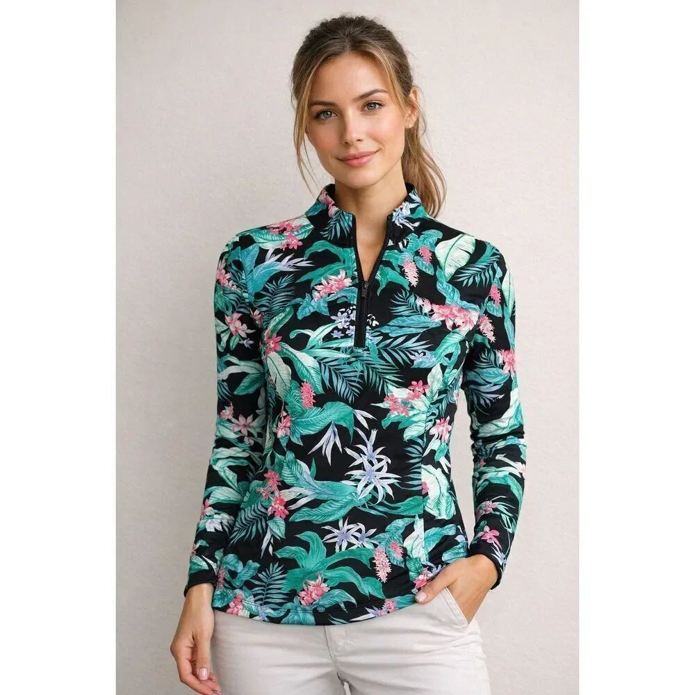 Tommy Bahama Golf Womens Small Tropical Floral Quarter Zip Pullover